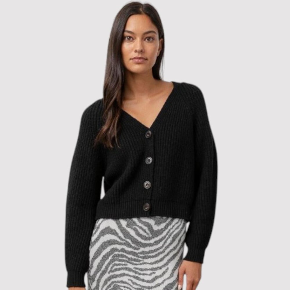 Rails Josie Cardigan Sweater Women’s L Black Ribbed Knit Chic Quiet Luxury
